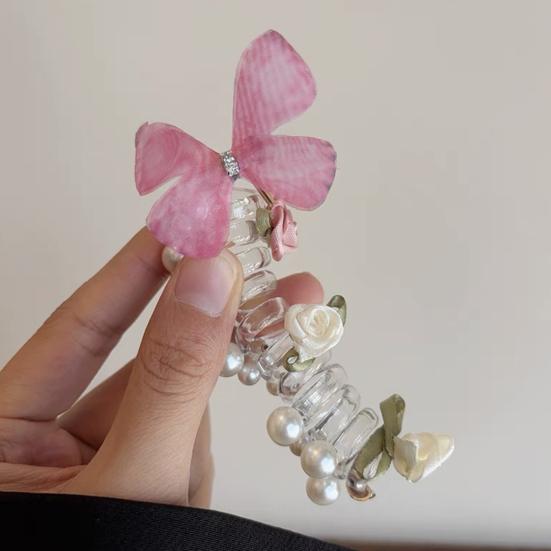 4 шт. Резинки для волос спиральные, резинки для волос, декор в виде цветов и бабочек, держатели для хвостика, пучка, косы, эластичные, нескользящие повязки для волос, инструменты для укладки волос