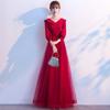 Spring Women Red Evening Party Dresses Long Sleeve V Neck Fit And Flare Long Maxi Autumn Dress Lady Prom Gown Robe Longue