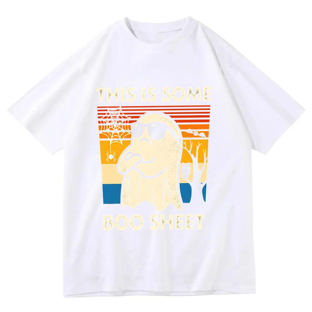 Funny Ghost Boo Sheet T Shirt Retro Halloween Graphic Tee Vintage Sunset Aesthetic Harajuku Streetwear Top Casual Unisex Tshirt