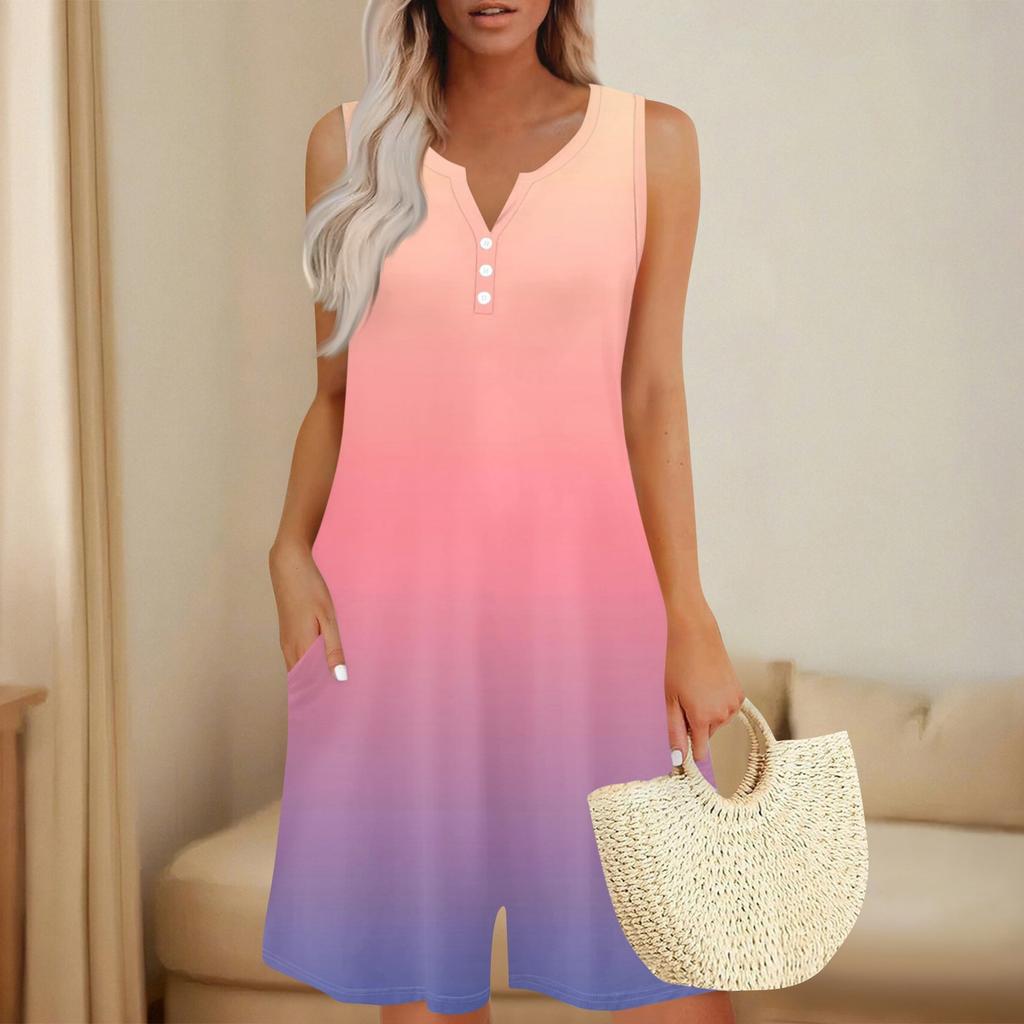 Women's Fashionable And Casual Sleeveless Button-pocket One-piece Shorts