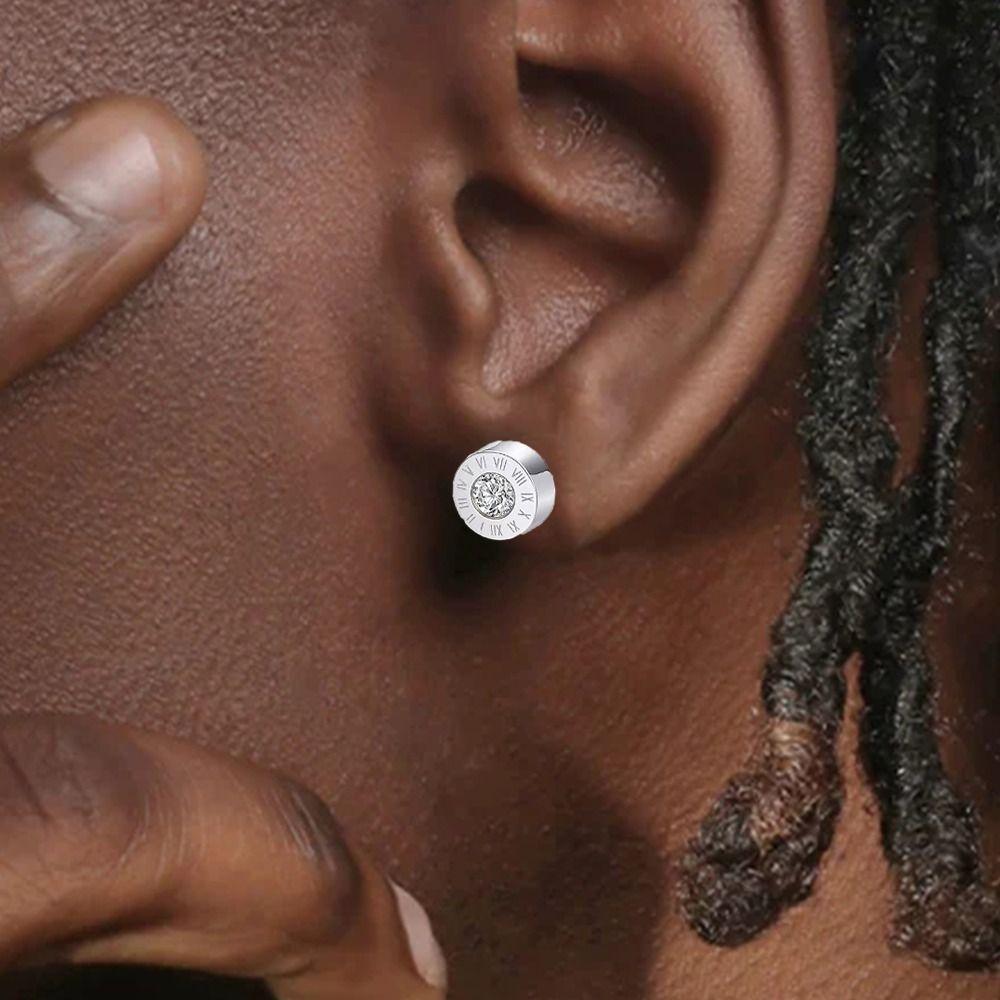 Hip Hop Men Zircon Earrings Earrings Hip Hop Earring Roman Numerals Stud Earring Jewelry Gift