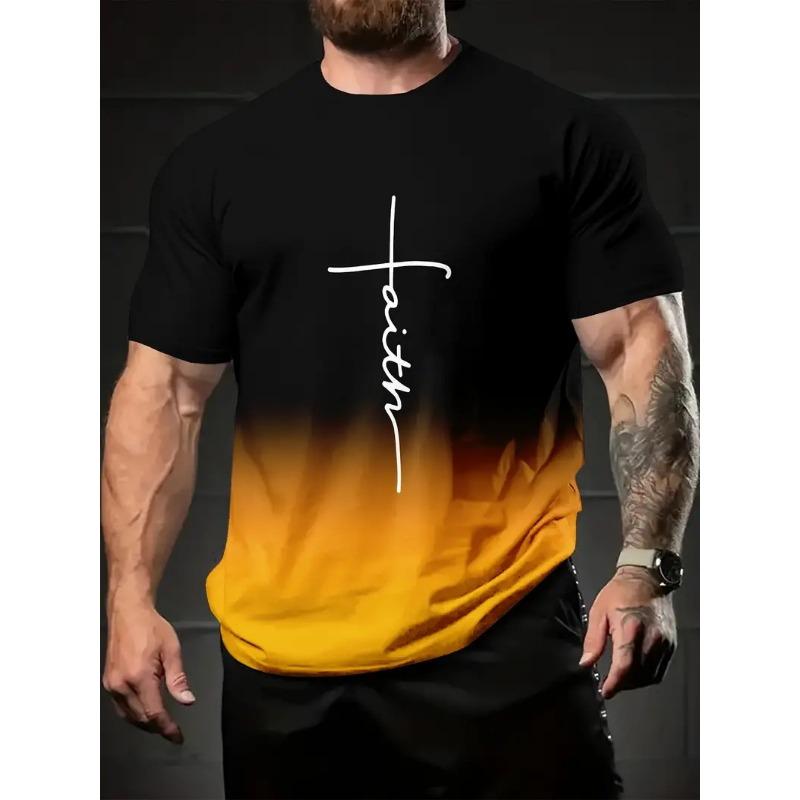 Летний топ с круглым вырезом и 3D-принтом градиентных букв, модная повседневная мужская футболка с коротким рукавом