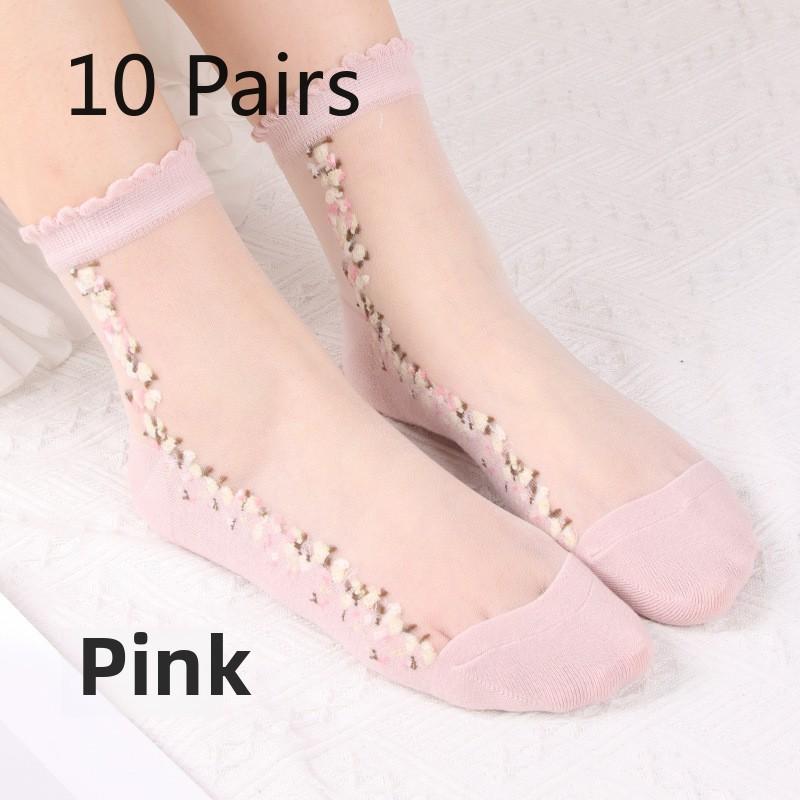 10 Pairs Spring and Summer Crystal Stockings Cool Clear Glass Stockings Women's Short Socks Women's Thin Socks
