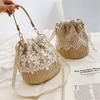 Small Fresh Forest Straw Bag Women's Lace Bucket Bag Fairy Travel Beach Crossbody Bag