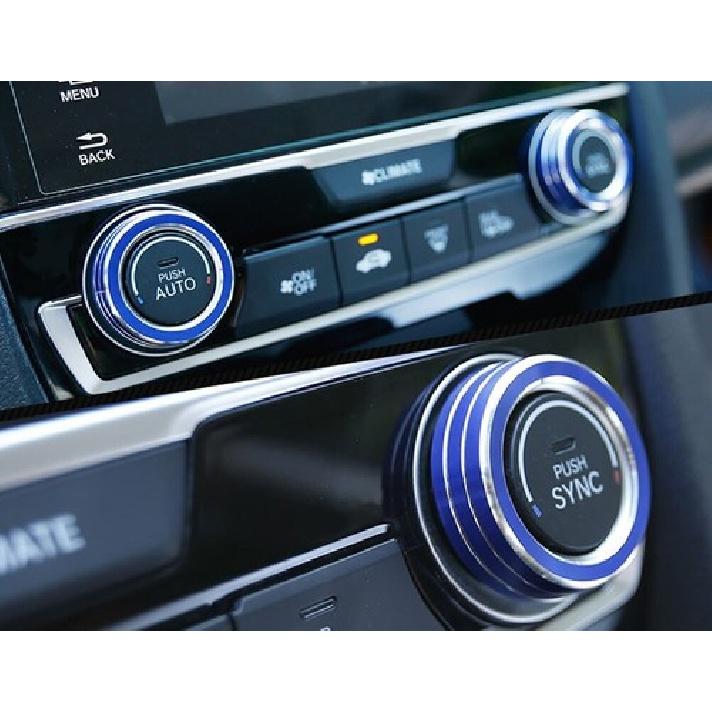 Blue Anodized Aluminum AC Climate Control Ring Knob Covers For 16-21 Honda Civic
