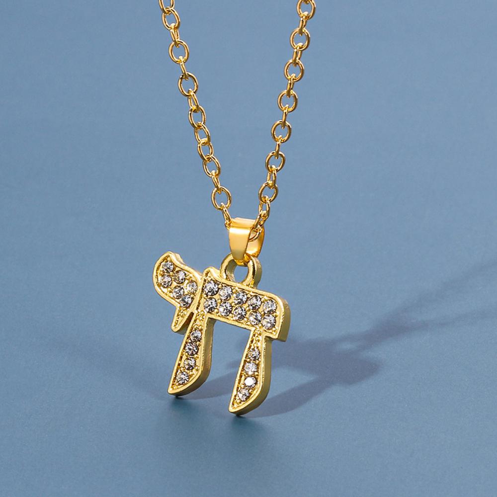 YILUOCD Chai Jewish Pendent for Women Cubic Zirconia Hebrew Letter Hai Pendent Religious Supernatural Talisman Amulet Jewelry