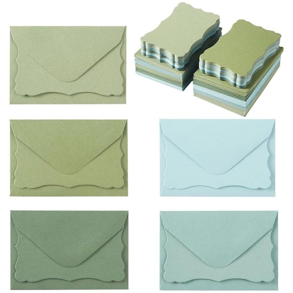 50Pcs With Envelope Greeting Card Wave Edge Invitation Cards Envelope Mini Gift Card  Party Use