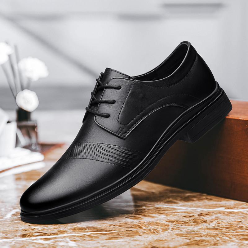 Men's Genuine Leather Lace-Up Oxford Shoes Classic Formal Business Dress Shoes Comfortable Slip-Resistant Sole for Wedding Flats