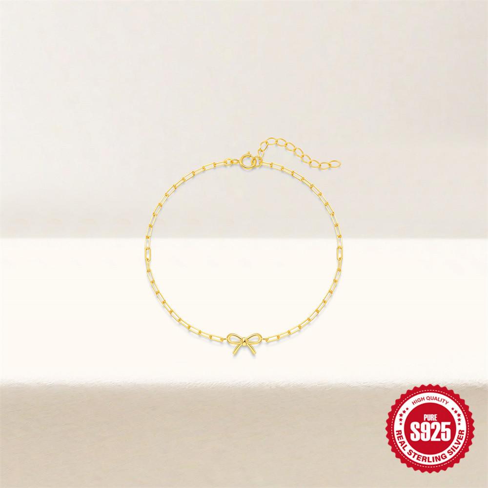 Серебро 925 пробы на каждый день с глянцевой цепочкой-скрепкой с бантом, простой и элегантный браслет