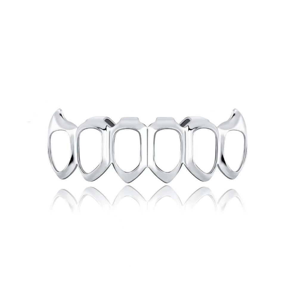 Eco-friendly Copper Hollow Teeth Grillz Top Bottom Set Glossy Finish Teeth Jewelry Rapper