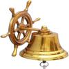 Brass Plated Hanging Ship Wheel Bell, 17.78 Cm
