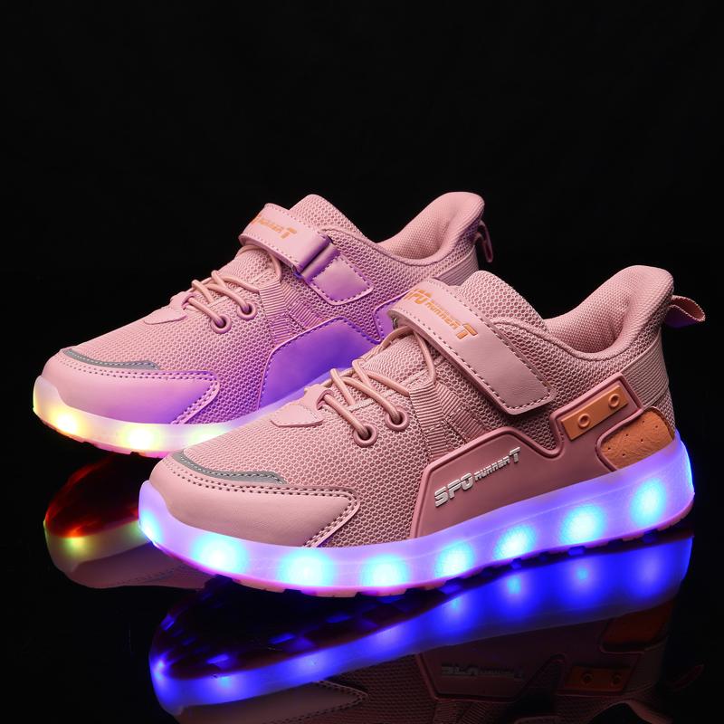 Children Luminous Sneakers Charging Switch LED Bling Bling Kids Glowing Sneakers Girls Laughing Shoes