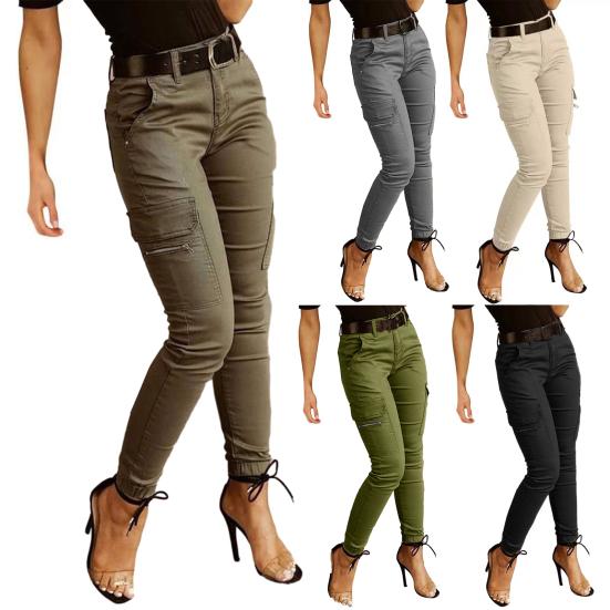 Женские брюки-карго однотонные со средней посадкой на пуговице и молнии повседневные брюки с дизайном с множеством карманов эластичными манжетами длинные брюки