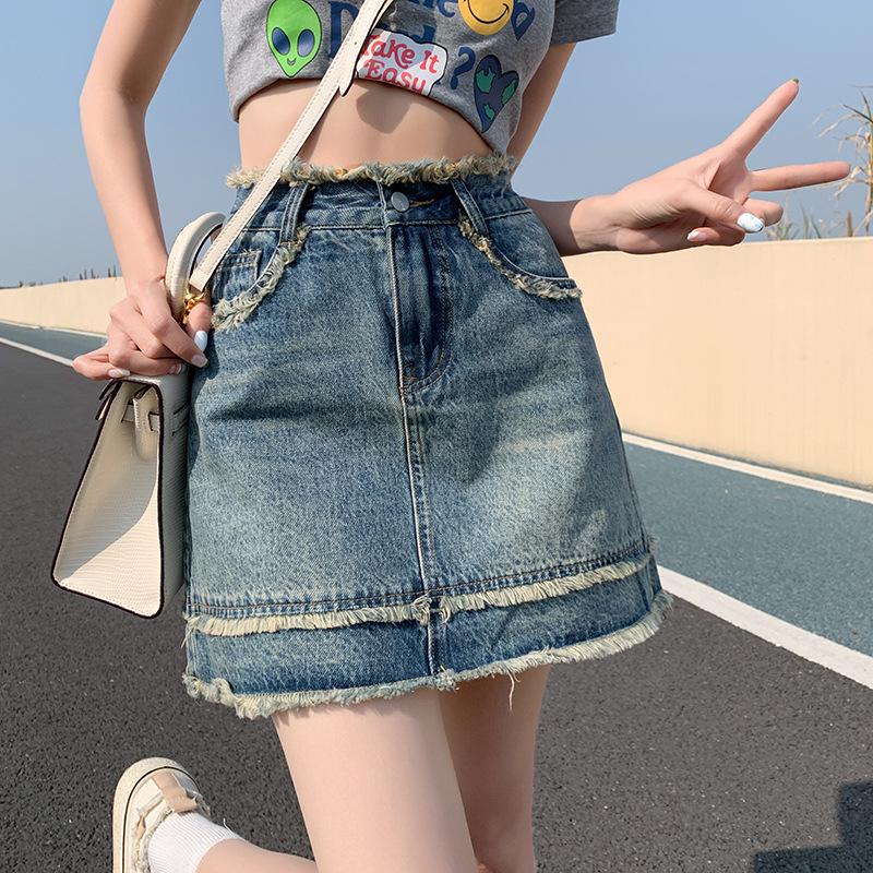 Летняя женская юбка-ковбойка с высокой талией, А-силуэта, средней длины, ретро-короткая юбка