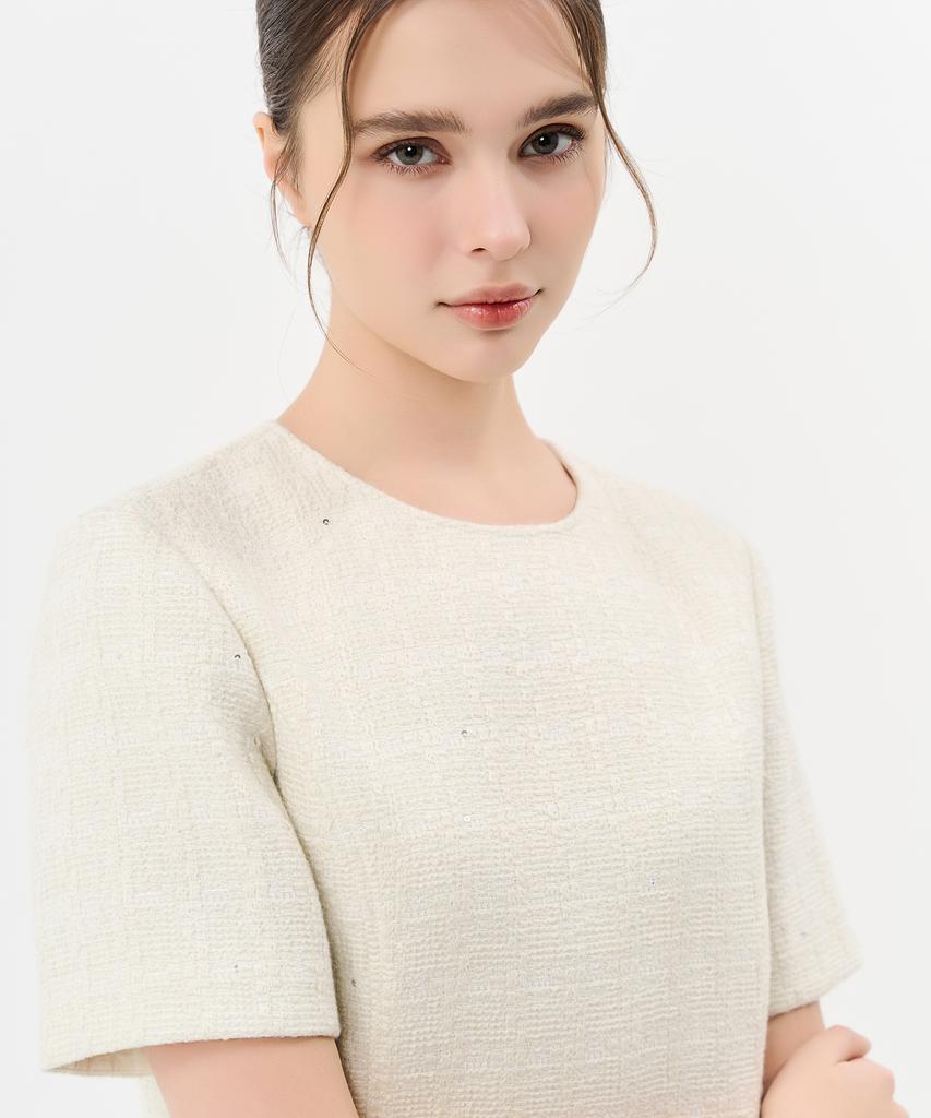 Laneonkyulleoseu Tweed Belted Mini Dress_Ivory