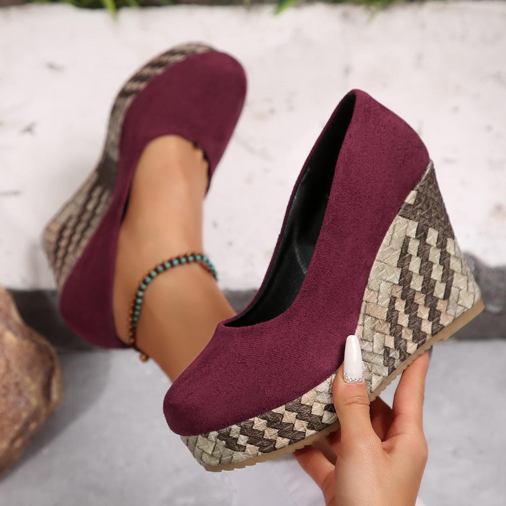 Модные женские туфли-лодочки Весна Осень Новые Большой размер Слипоны Платформа Танкетка Удобная высота Увеличение роста Нескользящие Повседневные Одинарные туфли