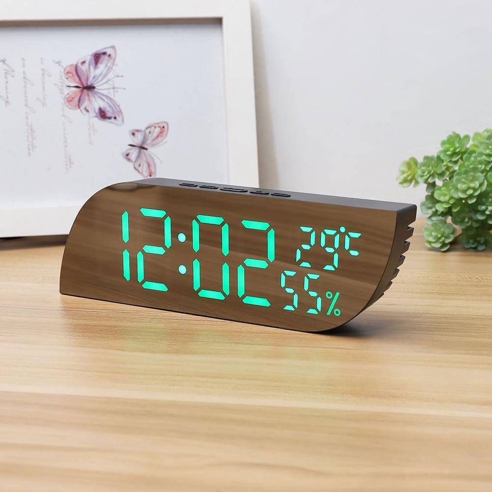 Digital Mirror Surface Alarm Clock 2 Levels Brightness LED Alarm Clock Snooze Function Temperature Humidity Display Clock