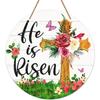 He Is Risen Door Sign Easter Decorations Indoor He Is Risen Easter Decor Hanging Decorations Christian Jesus Wood Door Hanger for Wall Home Outdoor