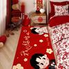 Red Crystal Velvet Non-Slip Bedside Rug: Festive Floor Mat for Bedroom