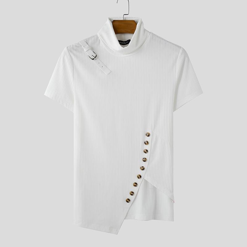 INCERUN Мужские футболки с высоким воротом и коротким рукавом на бретельках в стиле пэчворк, повседневные, нестандартные, топы