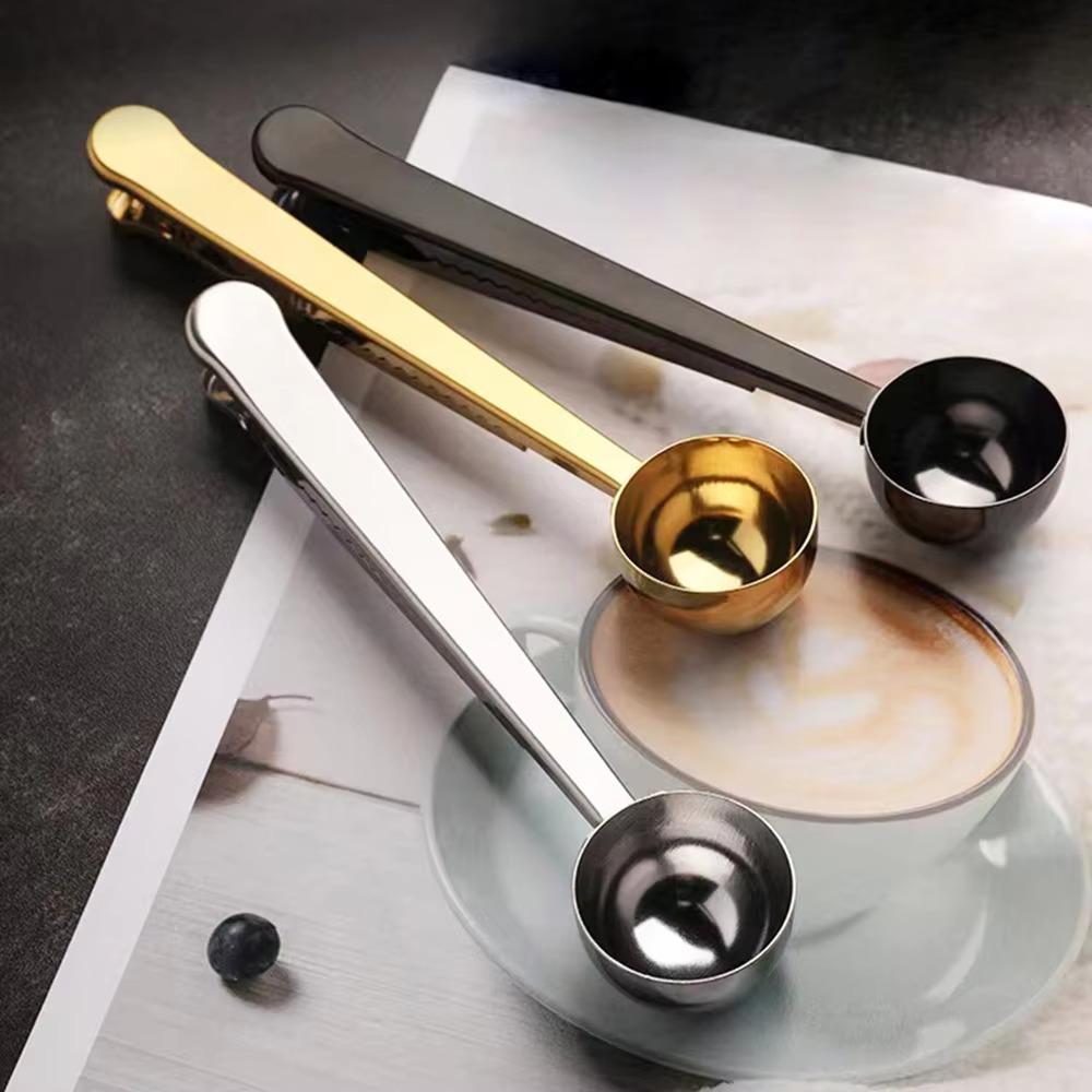 Ложка для кофе из нержавеющей стали 2 в 1, ложка для кофейных зерен, прочная клипса для запечатывания пакетов, инструменты для выпечки