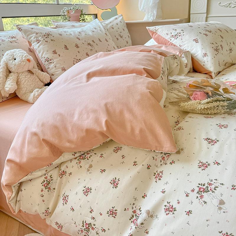 Небольшой комплект из четырех предметов из чистого хлопка с цветочным принтом, хлопковые пододеяльники с девчачьим сердцем, простыни для студентов, односпальная кровать в общежитии, комплект из трех пододеяльников