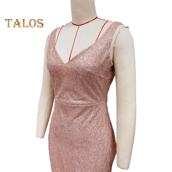 Женское вечернее платье с глубоким V-образным вырезом, разрезом по низу, блестками, узким подолом, застежкой-молнией сзади, без рукавов, выпускное коктейльное платье длиной до пола, бальное платье