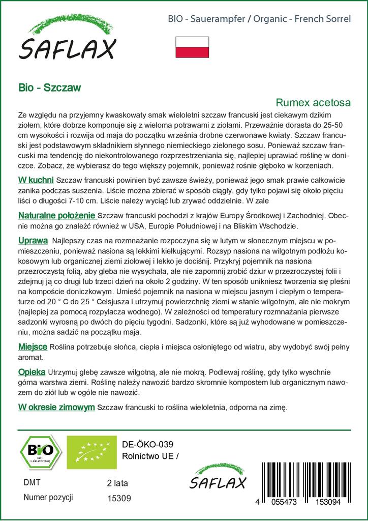 SAFLAX Garden in the Bag - Органический - Французский щавель - 400 семян - С субстратом в подходящем пакете - Rumex acetosa