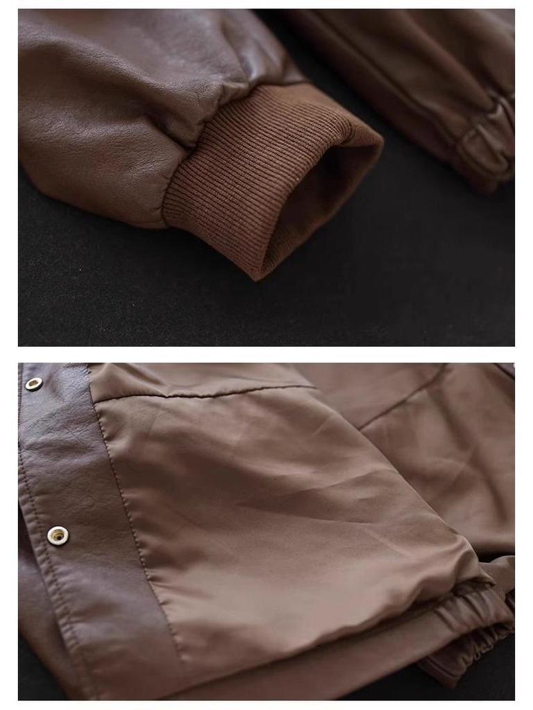 Модная женская куртка из искусственной кожи - Повседневный свободный крой для весны и осени 2025