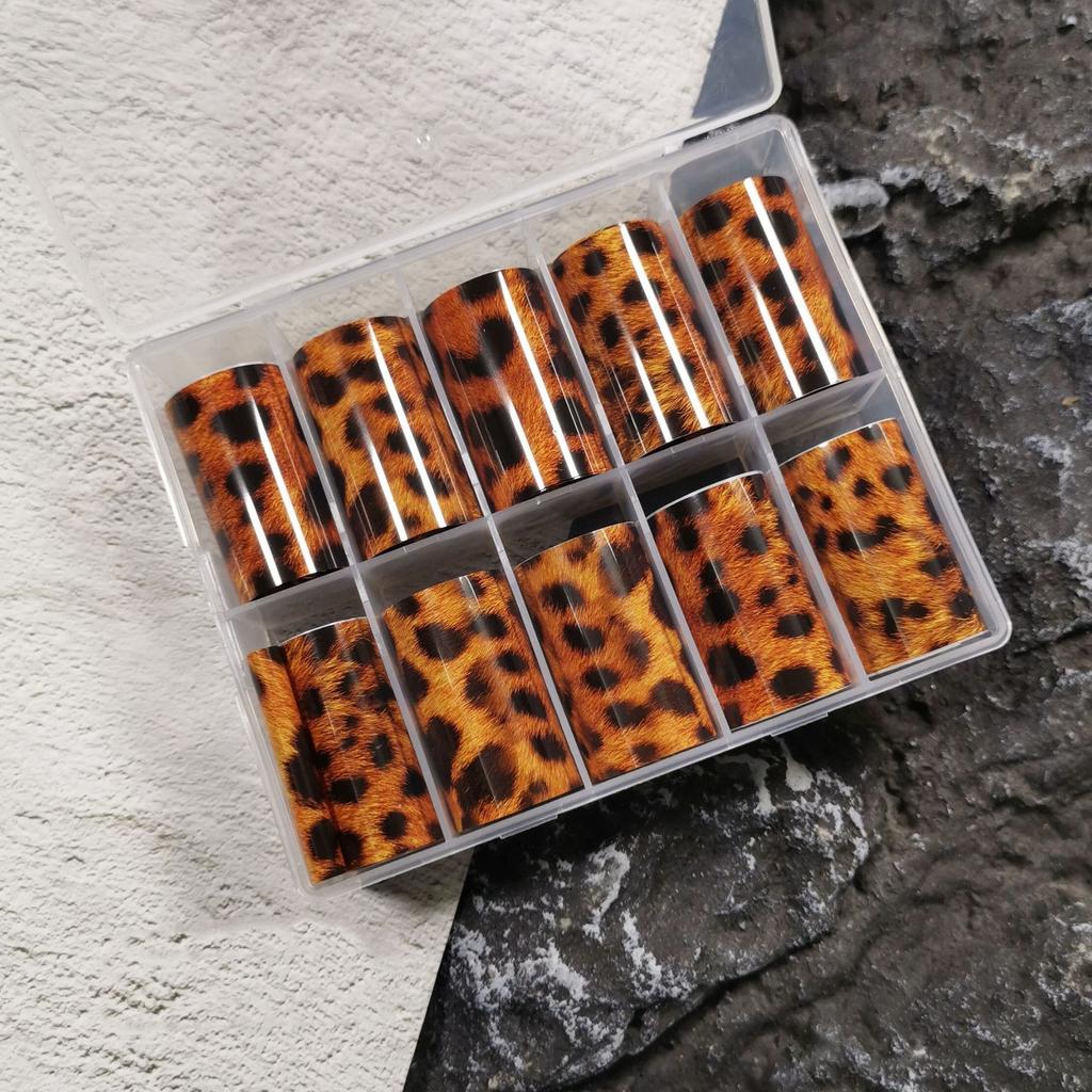 Зимнее звездное небо Осенние наклейки с леопардовым принтом Фольга для ногтей Черепаховый панцирь Янтарь