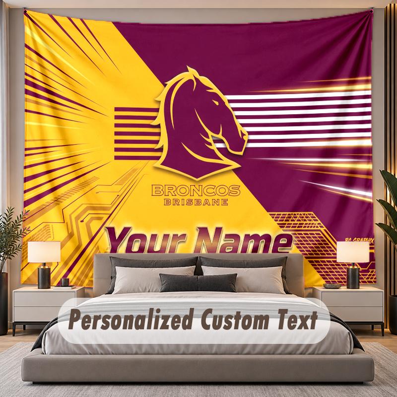 Custom Name Text Tapestry Brisbane Broncos Personalized Polyester Wall Tapestry For Bedroom And Room