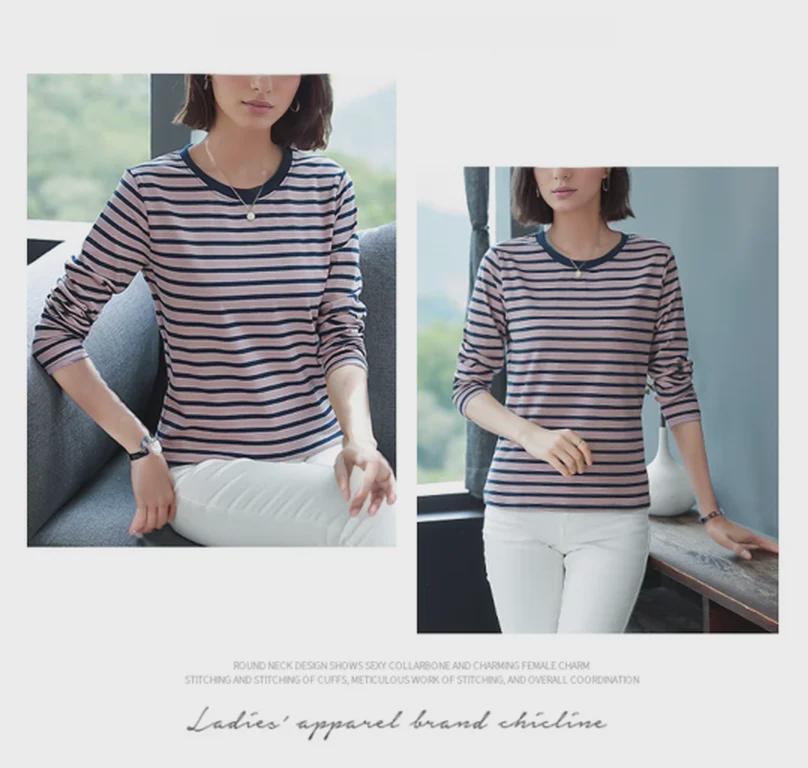 Женская осенняя хлопковая футболка с длинным рукавом – большой размер, свободный крой, модная нижняя рубашка для людей среднего и пожилого возраста