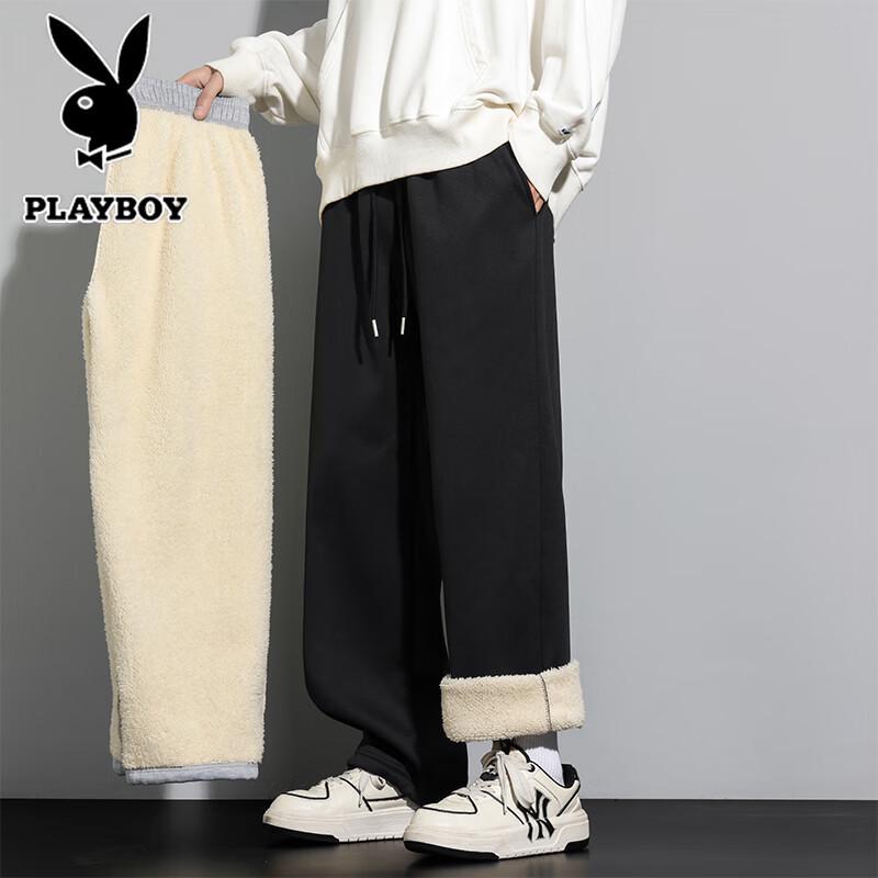 PLAYBOY Men's Thickened Lamb Wool Straight Casual Pants