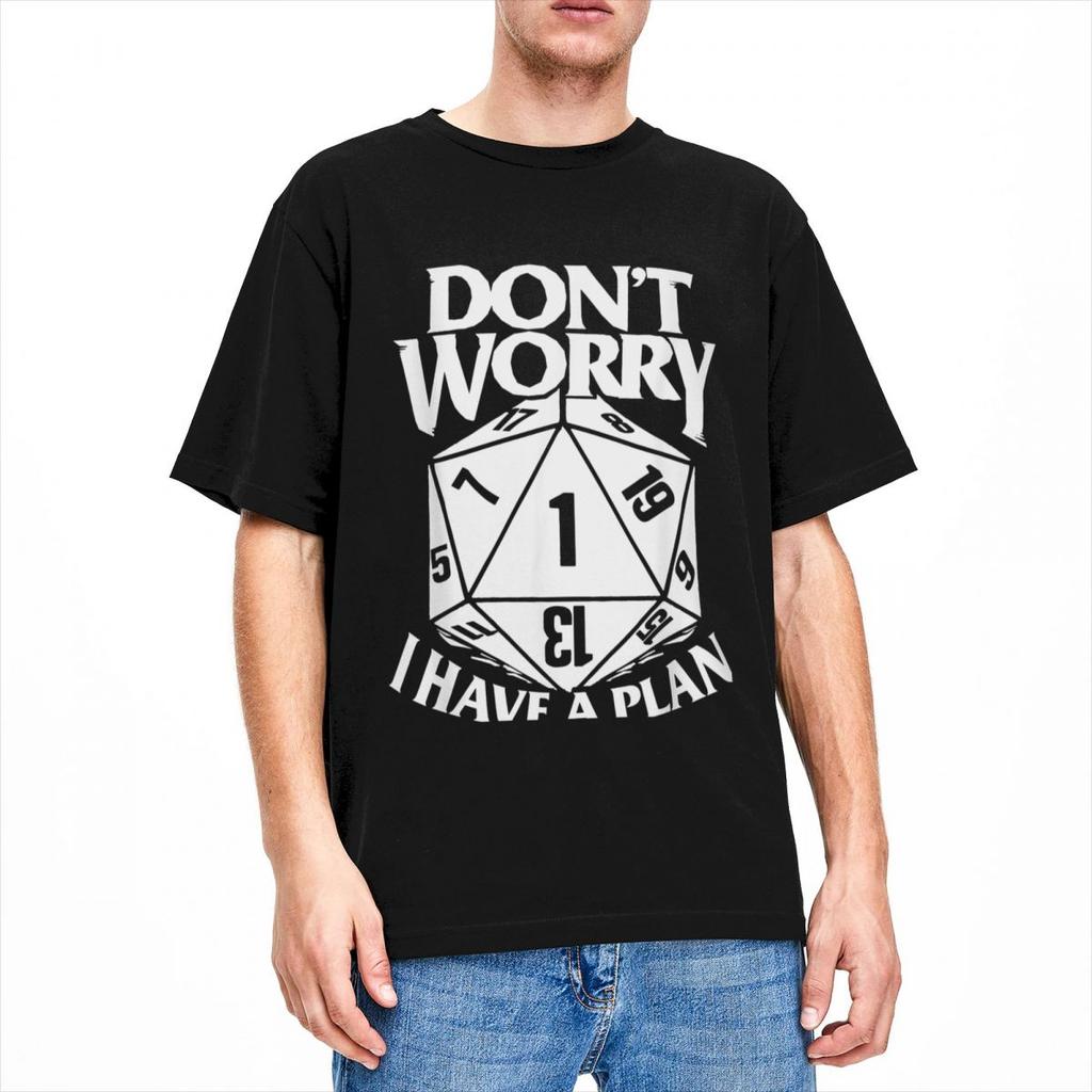 Dungeon Dragon Dice Don't Worry I Have A Plan T Shirt Accessories for Men Cotton Dnd Game Dm D20 Tee Shirt Clothing Gift Idea