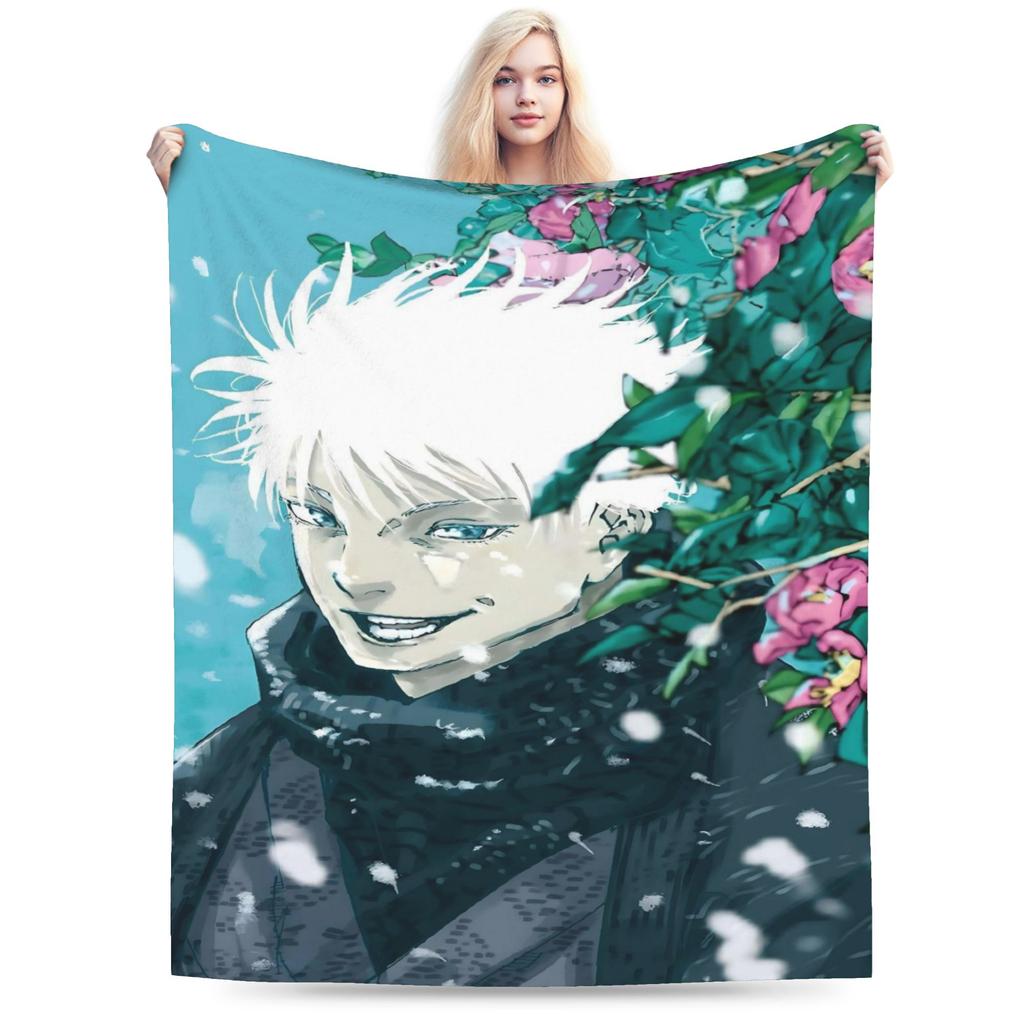 Warm Cozy Blanket Picnic Gojo Satoru Bedding Throws Novelty Bedspread For Couch Bed