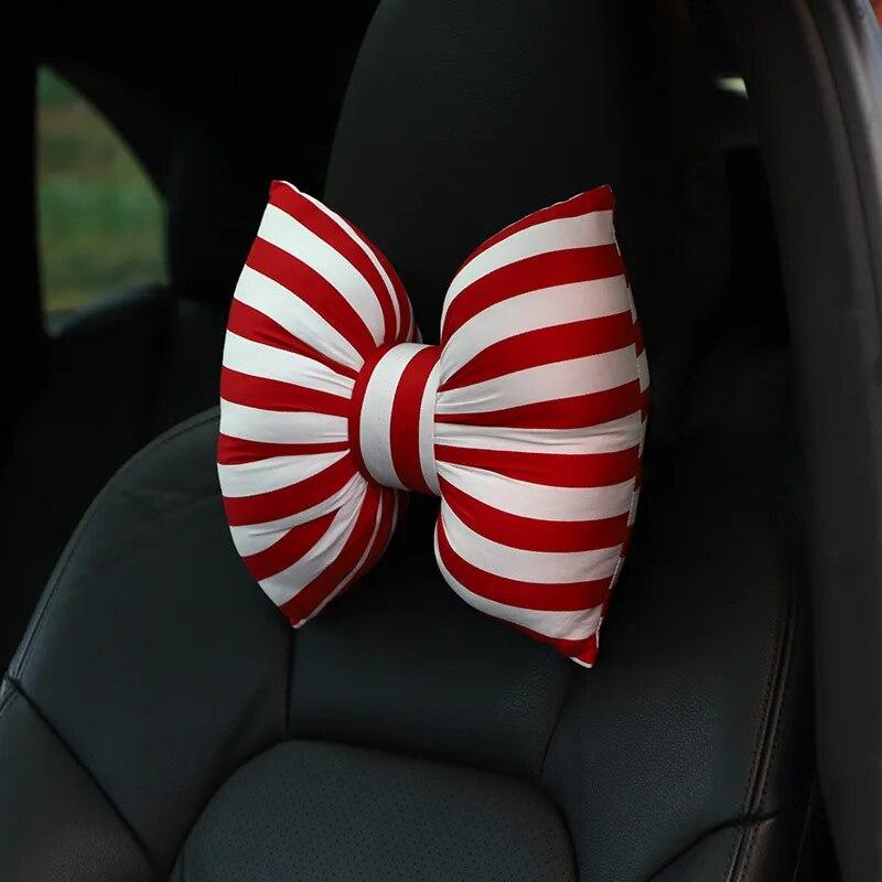 New Car Seat Headrest Pillow Cute Bow Velvet Neck Headrest Lumbar Pillow Soft Support Protector Cushion For Car
