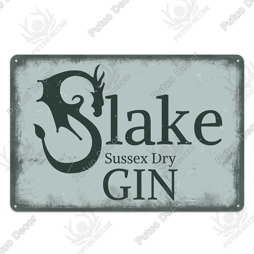 Putuo Decor Classic Gin Vintage Metal Sign Wine Tin Sign Decorative Plaque for Bar Pub Club Decoration Wall Decor Alcohol Sign