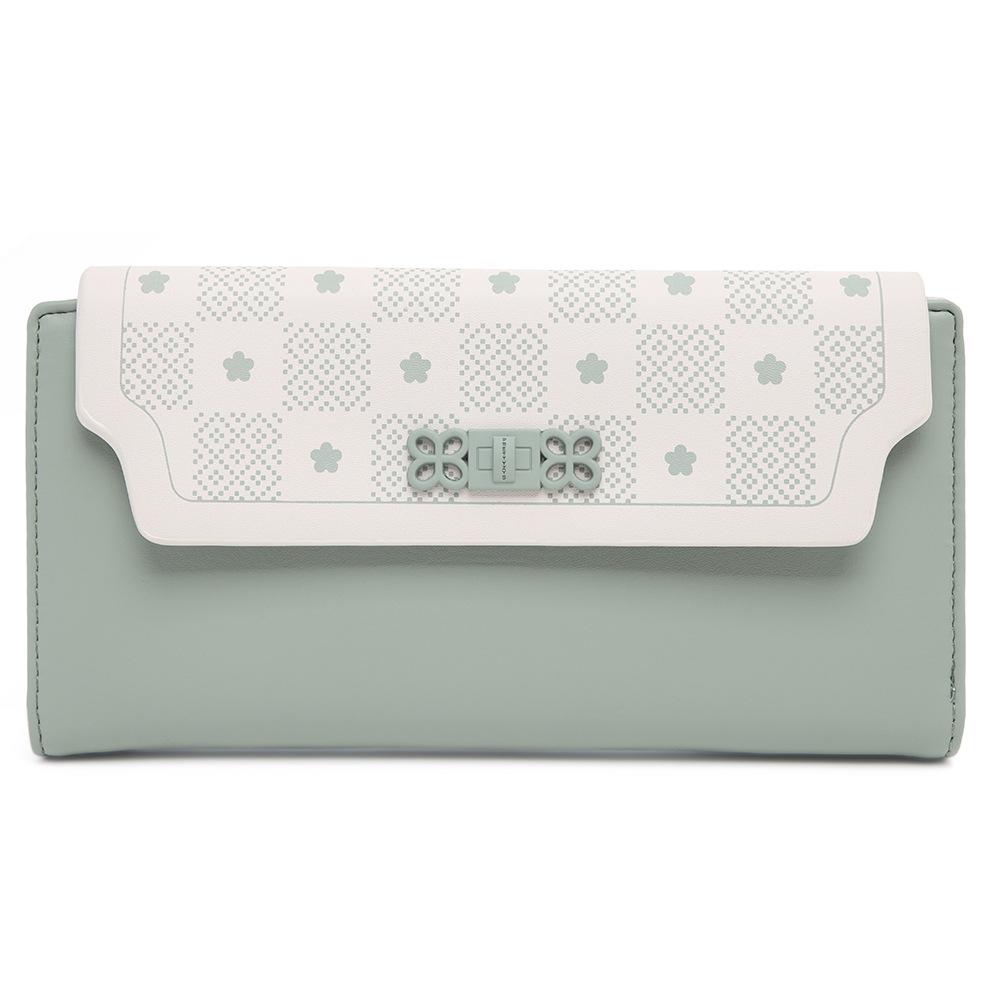 PU мягкий складной женский длинный кошелек с пряжкой-цветком