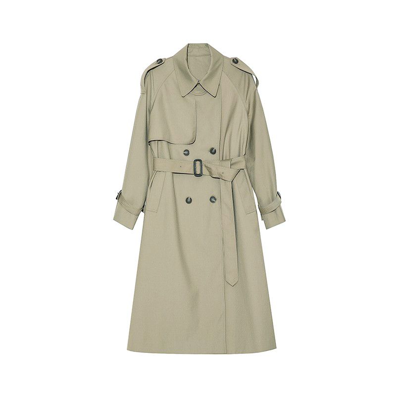 Plus Size Spring Autumn Long Elegant Chic Trench Coat for Women Drawstring Waist Double Breasted Jacket
