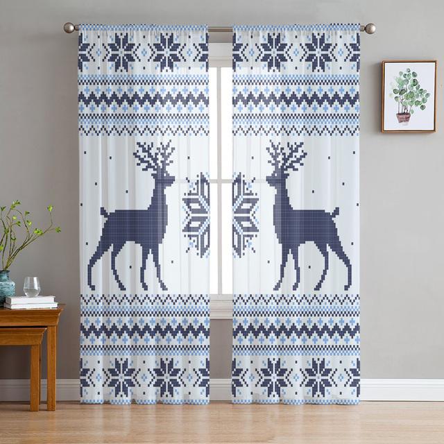 Рождественские шторы из тюля «Белый снег в мире» для украшения гостиной, современные шифоновые прозрачные вуали, рождественские шторы