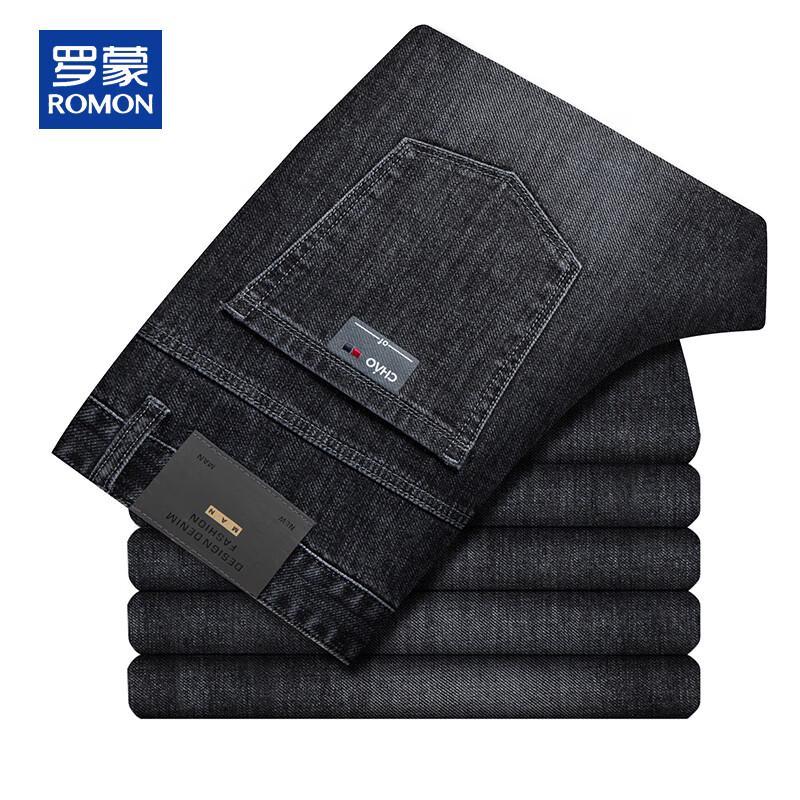 ROMON Мужские плотные осенне-зимние эластичные джинсы прямого кроя