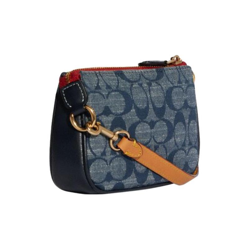Coach Клатч Nolita 15 Металлический Логотип Шамбре Принт Пресбиопия По Всей Поверхности Фирменный Шамбре и Гладкая Кожа Маджонг Подмышечный Плечевой Маленький
