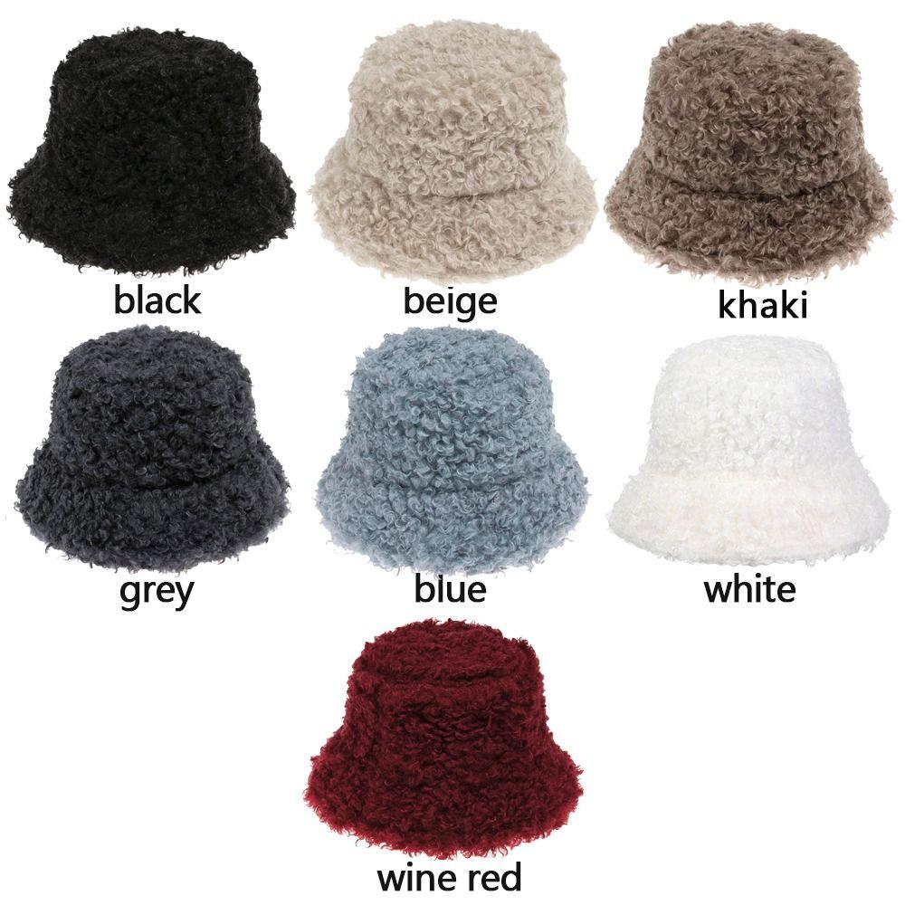 Thickened Winter Bucket Hat Solid Colors Vacation Cap Lamb Faux Fur Caps for Women Girls