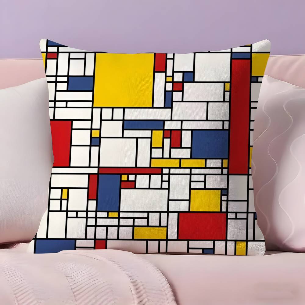 Abstract Painting PPiet Mondrian Art Pillow Case Ultra Soft Skin Friendly Fabric Cloud Like Comfort  Concealed Zipper
