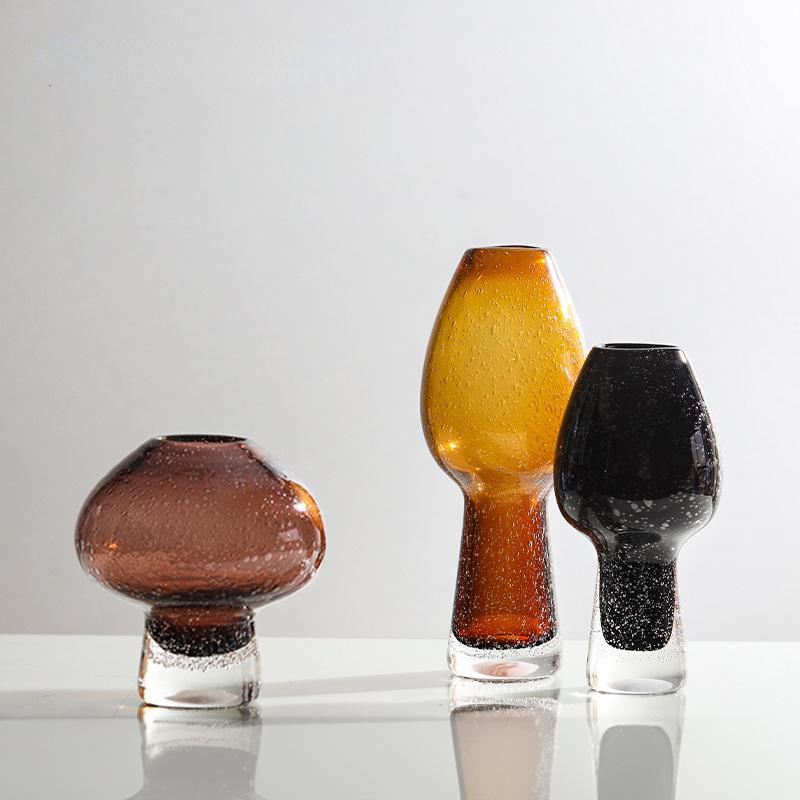 Витражная ваза, сверкающая стеклянная бутылка, геометрическая ваза в форме гриба, террариум, аксессуары для украшения дома