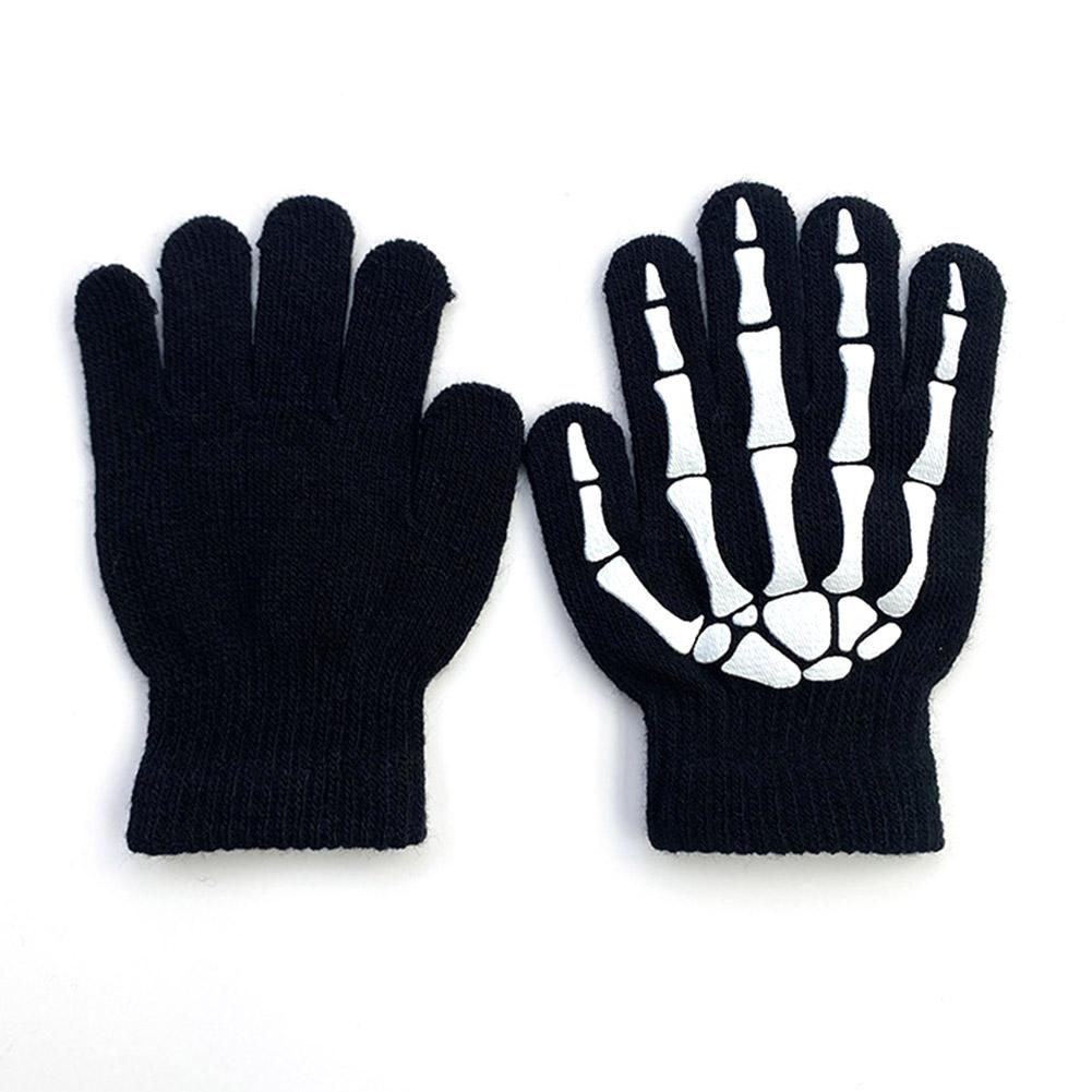 Knitting Gloves Skeleton Head Full Fingers Print Warm Breathable Slip Non Horror Gloves Boy Han W7Q4