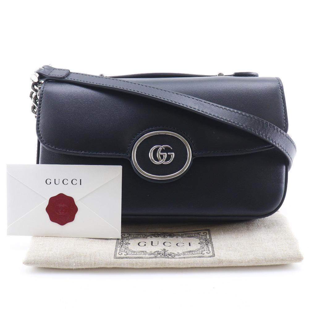 Gucci Маленькая сумка на плечо Petit GG 739722 Double G 2WAY черная кожаная Женская Б/у