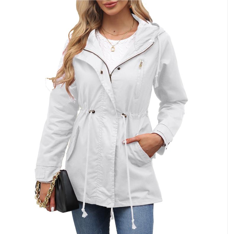 Женский плащ-тренч с капюшоном Весна Осень Приталенная однотонная куртка для повседневной носки, активного отдыха, кемпинга, походов