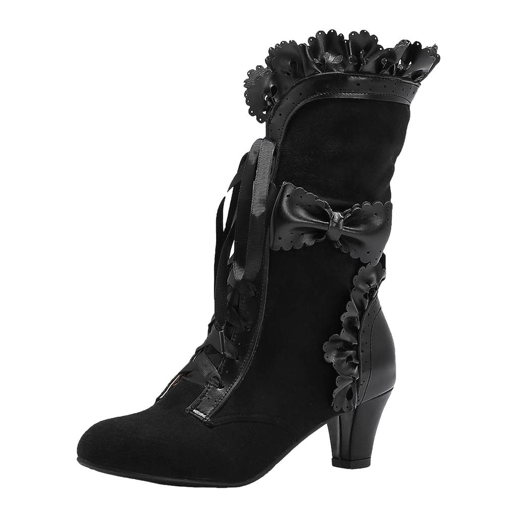 Wedge Boots For Women Knee High Wide Calf Women Vintage Boots Lace Bridal Brides Wedding Boots Mid Calf Zipper Zapatos De Mujer