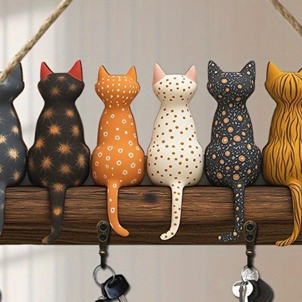 Cat Back Shape Key Holder Wooden Key Hanger Gift Wall Mounted Key Rack Home Entryway Hallway
